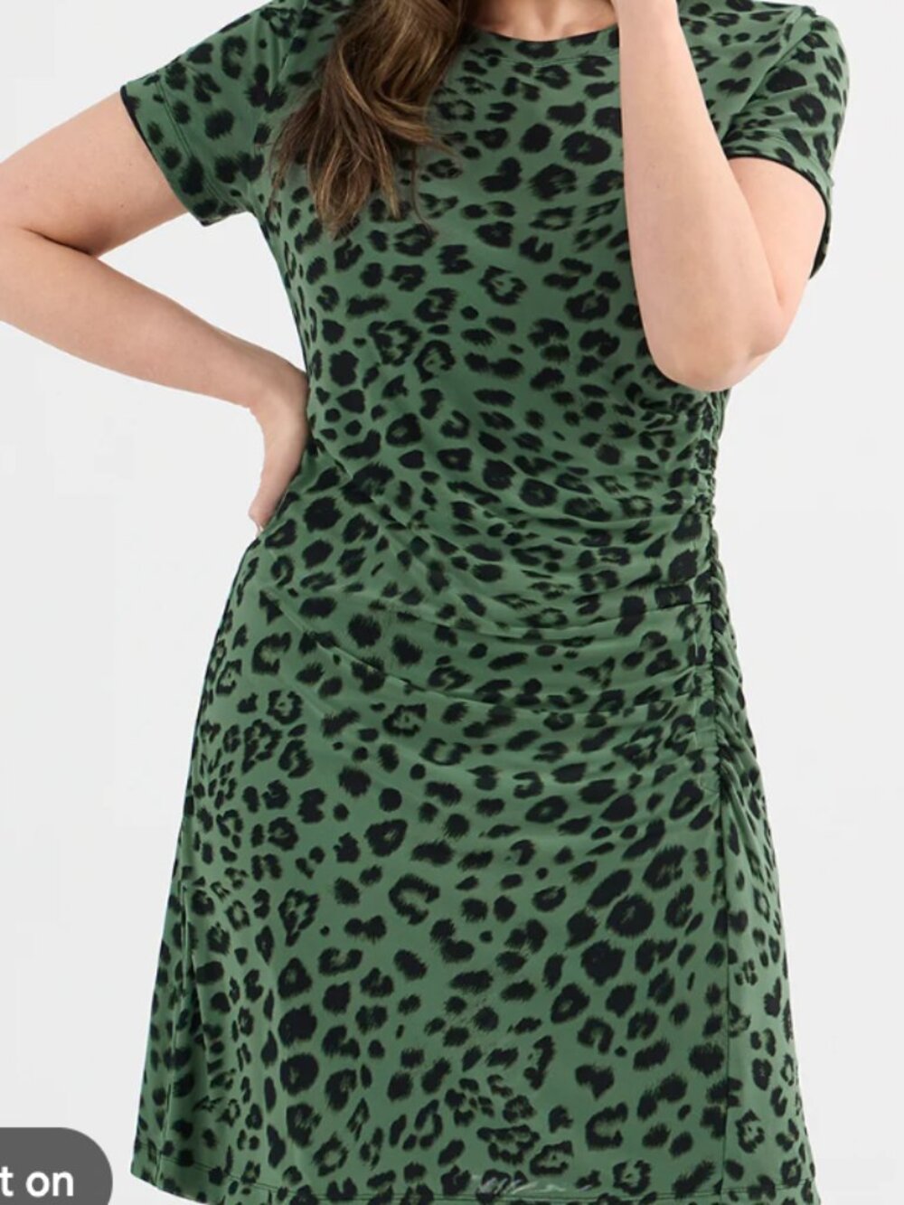 Cabi Green Leopard Print Ruched Midi Dress Size M Stretch